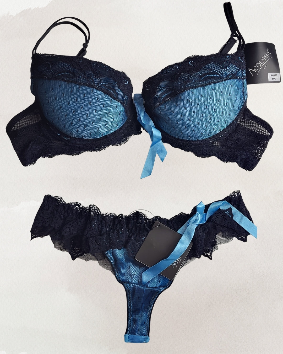 Acousma moteriškas apatinių trikotažo komplektas mėlynas
