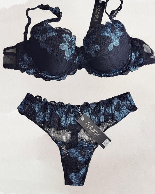 Acousma moteriškas apatinių trikotažo komplektas tamsiai mėlynas