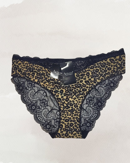 Klasikinės nėriniuotos kelnaitės – juoda, balta, kūno, leopardinė
