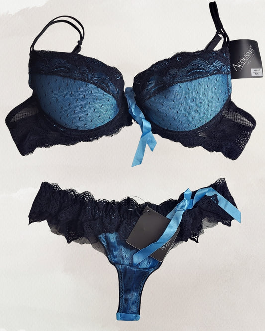 Acousma moteriškas apatinių trikotažo komplektas mėlynas