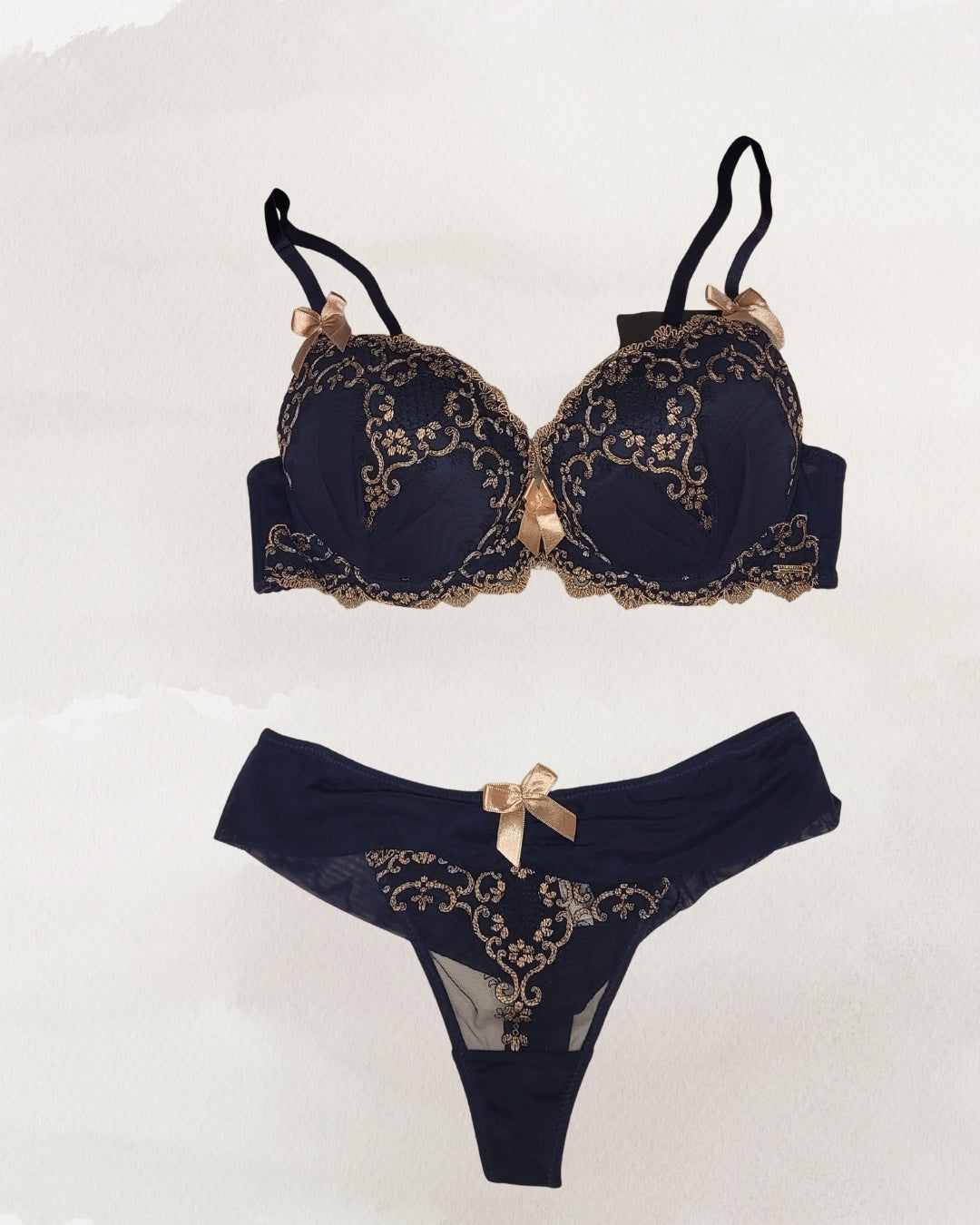 Balaloum  Tamsiai mėlynas su auksinėmis detalėmis apatinio trikotažo komplektas