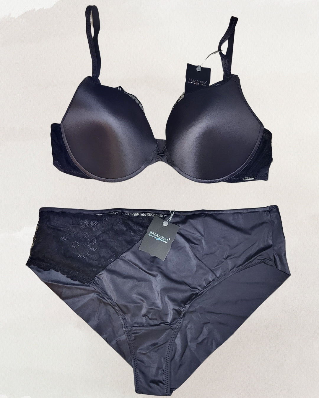 Balaloum apatinis trkotažas liemenėlės ir kelnaičių komplektas juodos spalvos