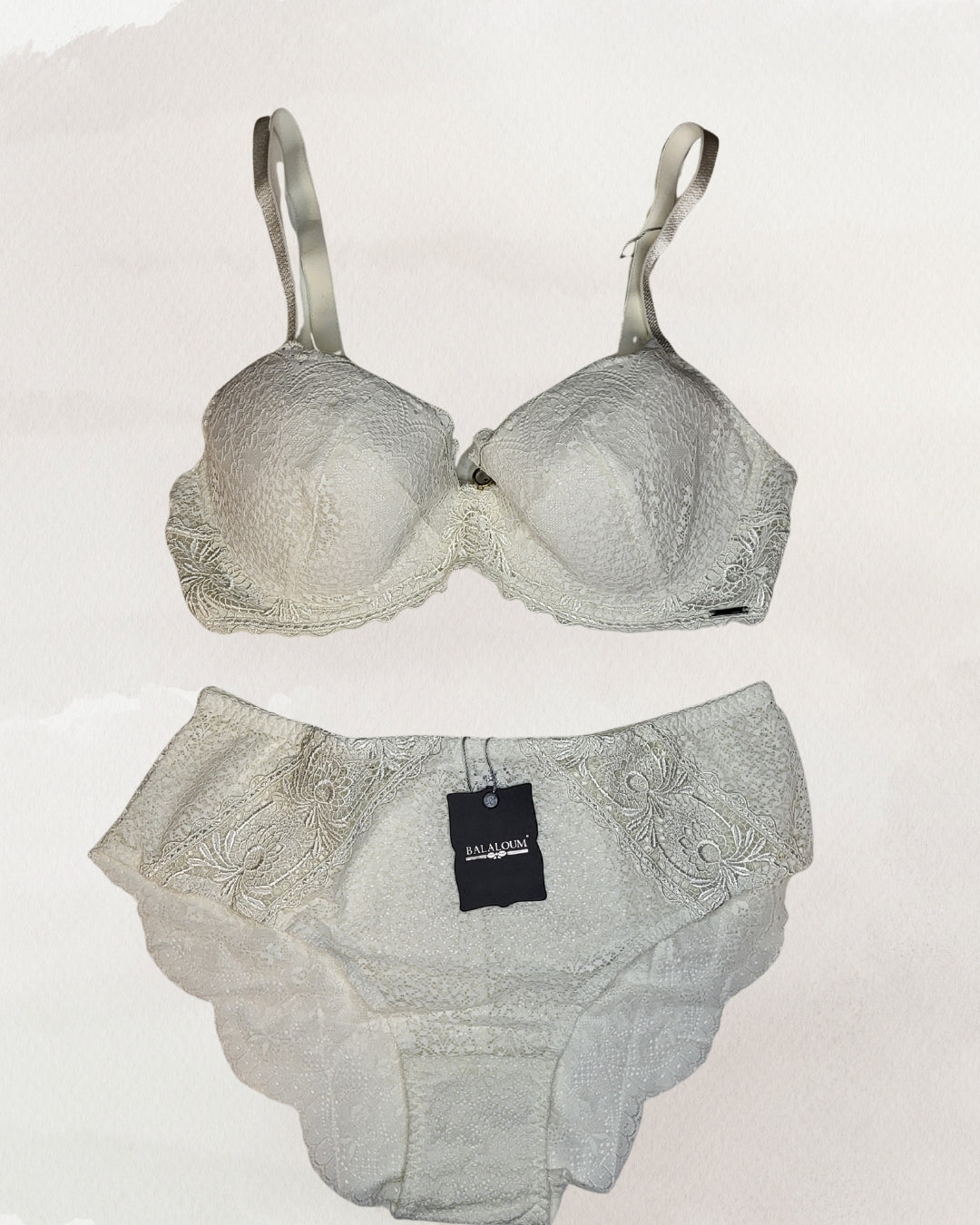 Balaloum apatinis trkotažas liemenėlės ir kelnaičių komplektas baltos spalvos