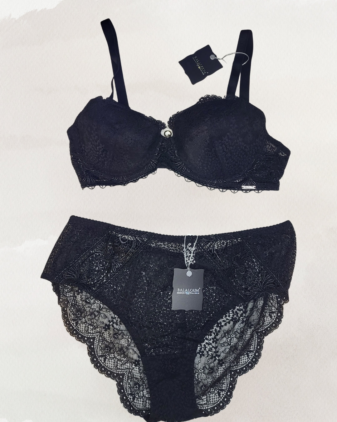 Balaloum apatinis trkotažas liemenėlės ir kelnaičių komplektas juodos spalvos