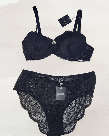 Balaloum apatinis trkotažas liemenėlės ir kelnaičių komplektas juodos spalvos