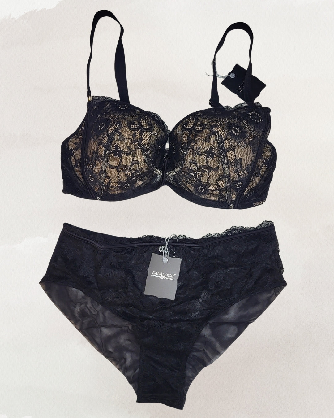 Balaloum apatinis trkotažas liemenėlės ir kelnaičių komplektas juodos spalvos