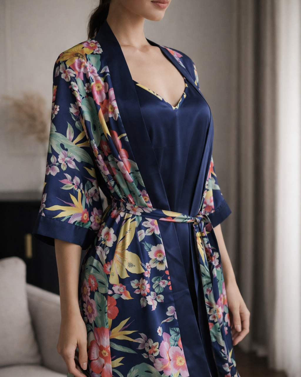 Mėlynos spalvos aukštos kokybės moteriški naktiniai