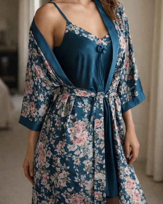 Mėlynos spalvos aukštos kokybės moteriški naktiniai